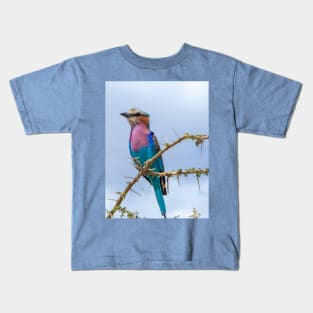 Lilac Breasted Roller Rainbow Bird, Thorny Acacia Tree Kids T-Shirt